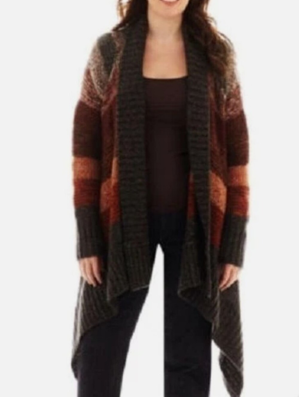 A.N.A. Striped Brown Gray Orange Open Front Cardigan Sweater XL